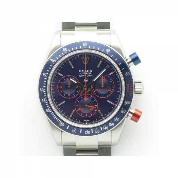 Replica Rolex Daytona Cosmograph Blue/Red Pushers BP Stainless Steel Blue Dial Swiss 4130 Run 6@SEC