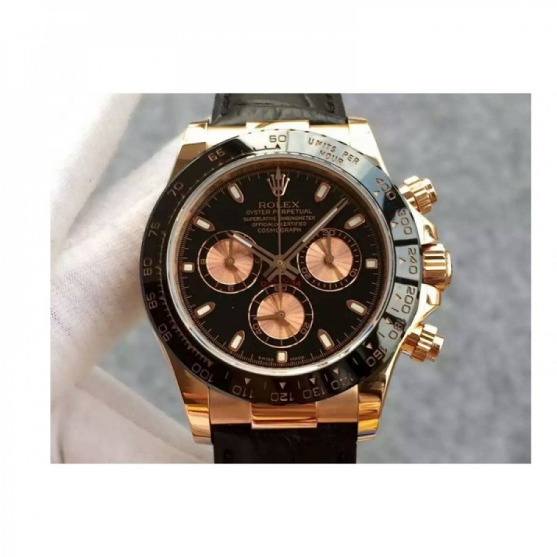 Replica Rolex Daytona Cosmograph 116515 JH Rose Gold Black & Gold Dial Swiss 4130 Run 6@SEC