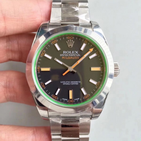 Replica Rolex Milgauss 116400GV AR Stainless Steel Black Dial Swiss 2824-2