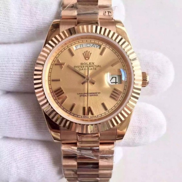 Replica Rolex Day-Date 40 228235 40MM KW Rose Gold Gold Dial Swiss 3255