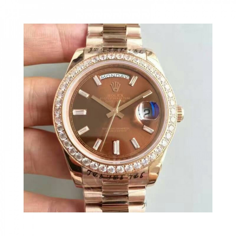 Replica Rolex Day-Date 40 228235 40MM KW Rose Gold & Diamonds Chocolate Dial Swiss 3255