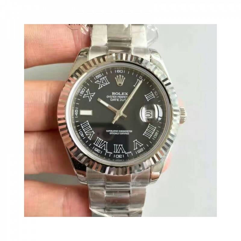 Replica Rolex Datejust II 116334 41MM NF Stainless Steel Black & Roman Dial Swiss 2836-2