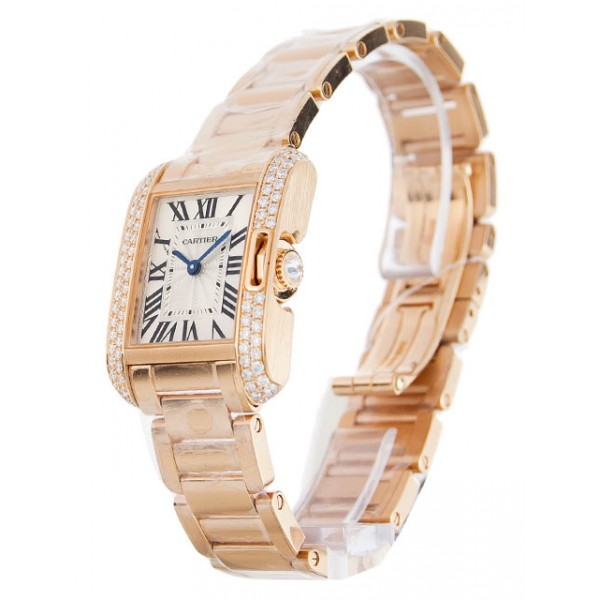 Silver Dials Cartier Tank Anglaise WT100002 Replica Watches With 30 MM Rose Gold Cases