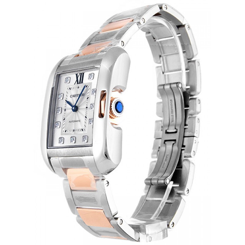 Silver Dials Cartier Tank Anglaise WT100025 Replica Watches With 30 MM Steel & Rose Gold Cases