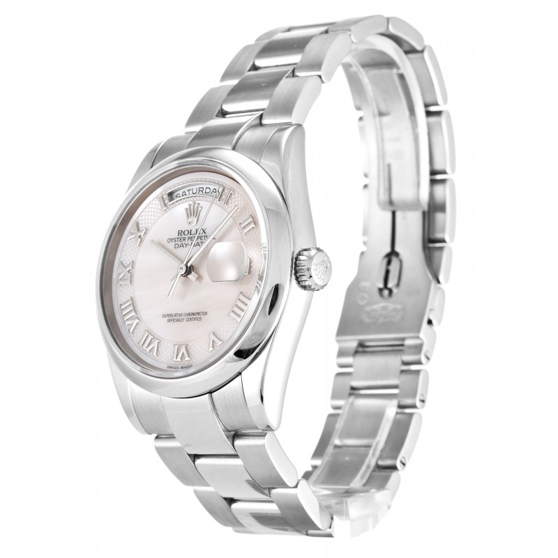 White Mother-Of-Pearl Dials Rolex Day-Date 118209 Fake Watches With 36 MM White Gold Cases