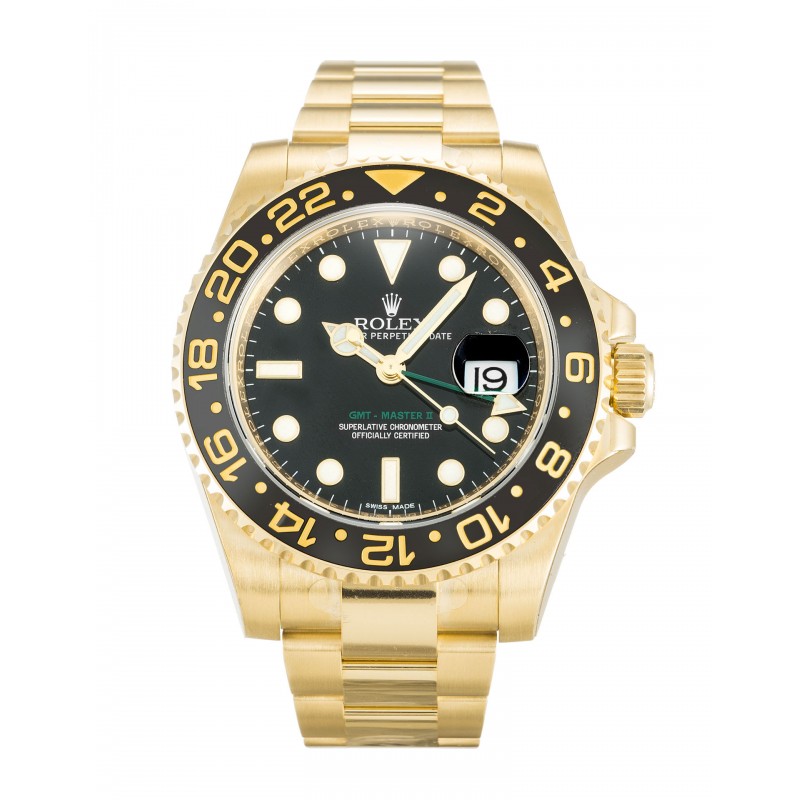 Black Dials Rolex GMT Master II 116718 LN Replica Watches With 40 MM Gold Cases For Men