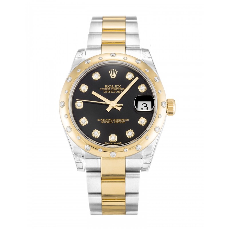 31 MM Black Dials Rolex Datejust 178343 Replica Watches With Steel & Gold Cases For Sale