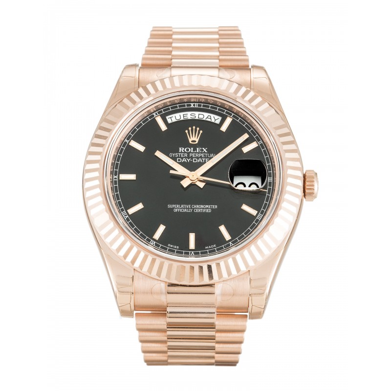 Black Dials Rolex Day-Date II 218235 Replica Watches With 41 MM Rose Gold Cases