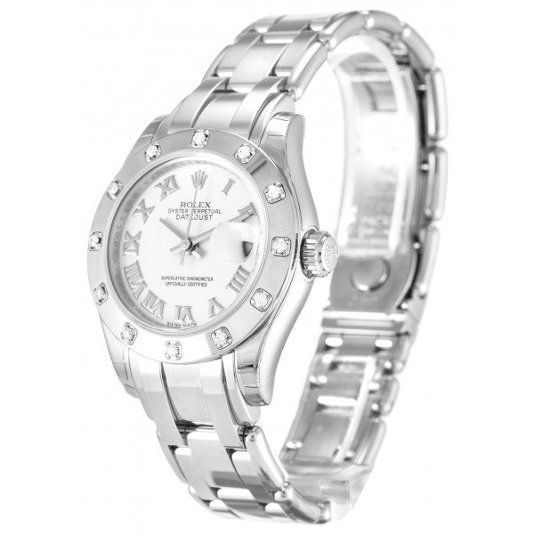 White Dials Rolex Pearlmaster 80319 Women Replica Watches With White Gold Cases
