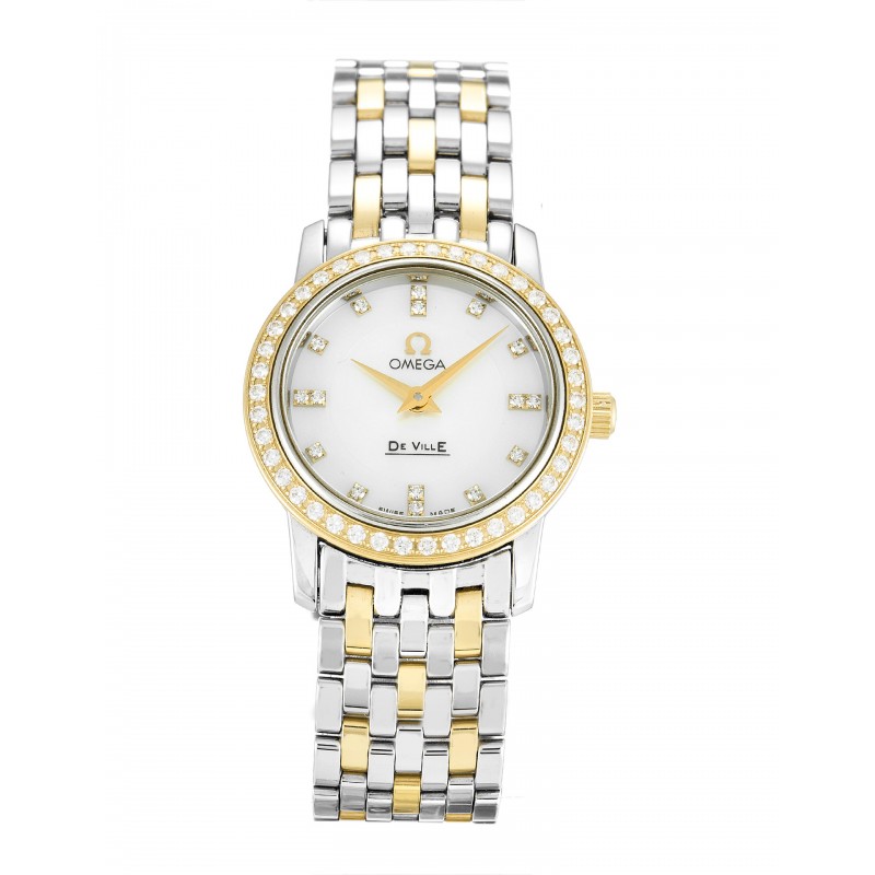 White Mother-Of-Pearl Dials Omega De Ville Prestige 4375.75.00 Fake Watches With 22 MM Steel & Gold Cases For Women