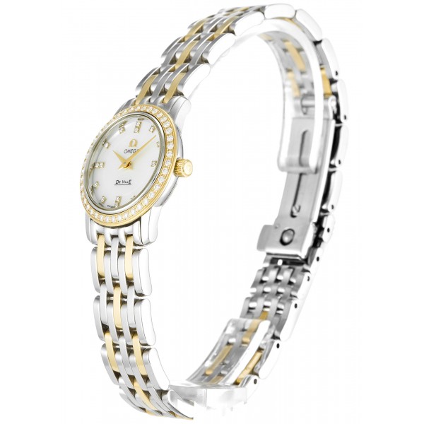 White Mother-Of-Pearl Dials Omega De Ville Prestige 4375.75.00 Fake Watches With 22 MM Steel & Gold Cases For Women