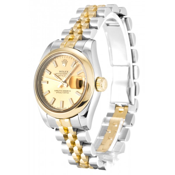 Champagne Dials Rolex Datejust 179163 Replica Watches With 26 MM Steel & Gold Cases For Women