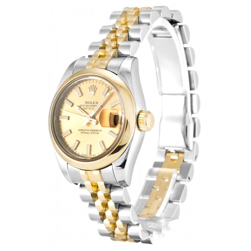 Champagne Dials Rolex Datejust 179163 Replica Watches With 26 MM Steel & Gold Cases For Women