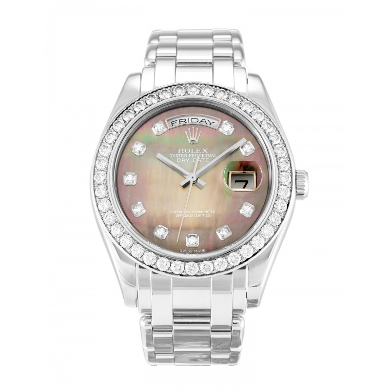 Black Mother-Of-Pearl Dials Rolex Day-Date 18946 Fake Watches With 36 MM Platinum Cases