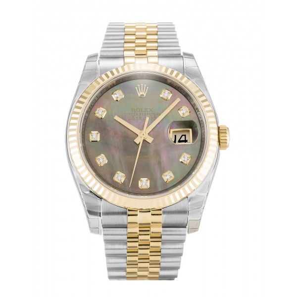 Black Mother-Of-Pearl Dials Rolex Datejust 116233 Replica Watches With 36 MM Steel & Gold Cases