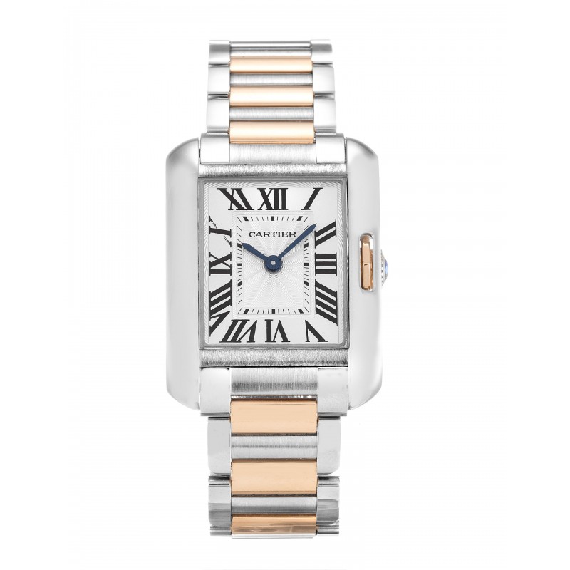 23 MM Silver Dials Cartier Tank Anglaise W5310036 Replica Watches With Steel & Rose Gold Cases