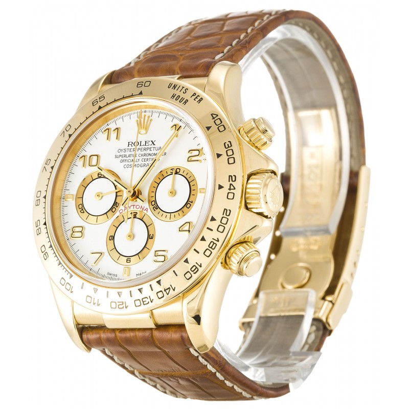 White Dials Rolex Daytona 16518 Replica Watches With 40 MM Gold Cases For Men