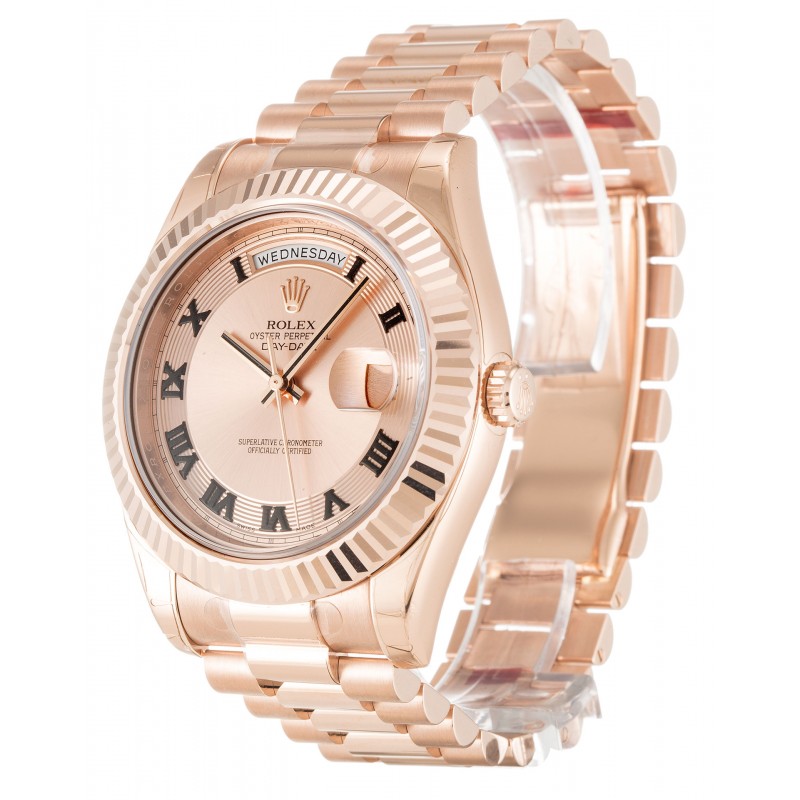 Rose Gold Dials Rolex Day-Date II 218235 Replica Watches With 41 MM Rose Gold Cases For Men