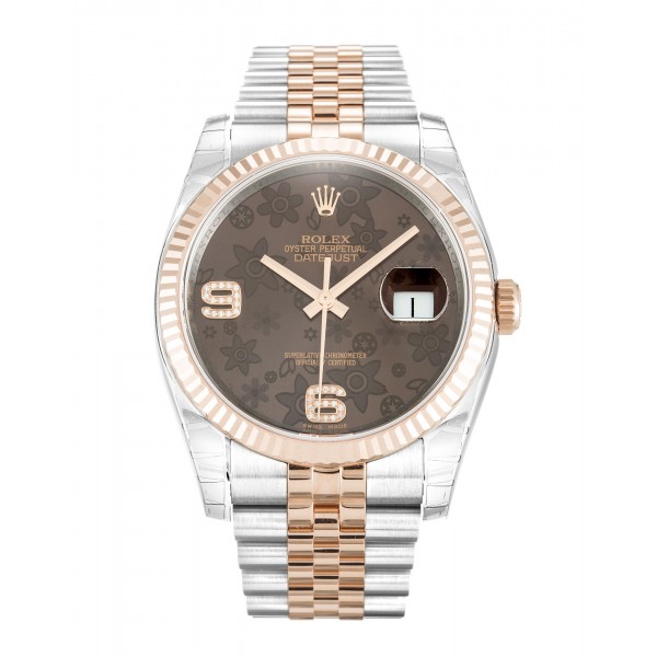 Chocolate Floral Dials Rolex Datejust 116231 Replica Watches With 36 MM Steel & Rose Gold Cases For Sale