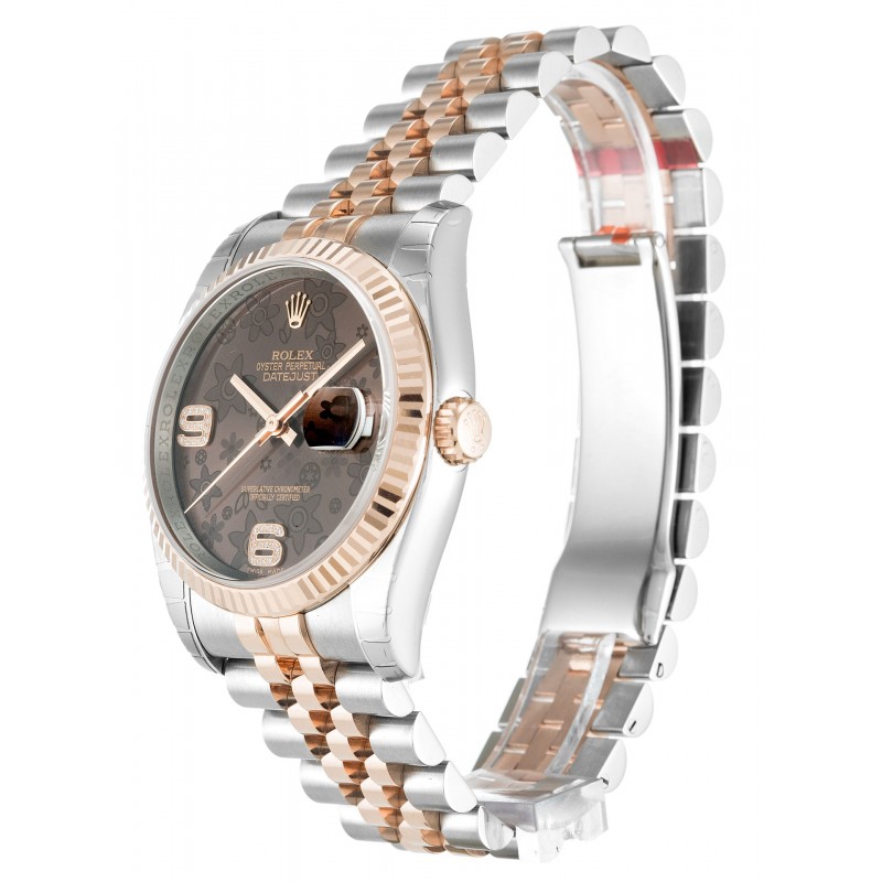 Chocolate Floral Dials Rolex Datejust 116231 Replica Watches With 36 MM Steel & Rose Gold Cases For Sale