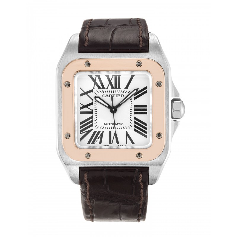 Silver Dials Cartier Santos 100 W20107X7 Replica Watches With 33 MM Steel & Rose Gold Cases