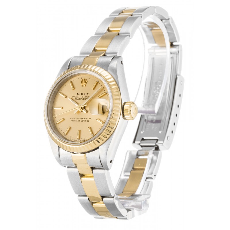 26 MM Champagne Dials Rolex Datejust 69173 Replica Watches With Steel & Gold Cases For Women