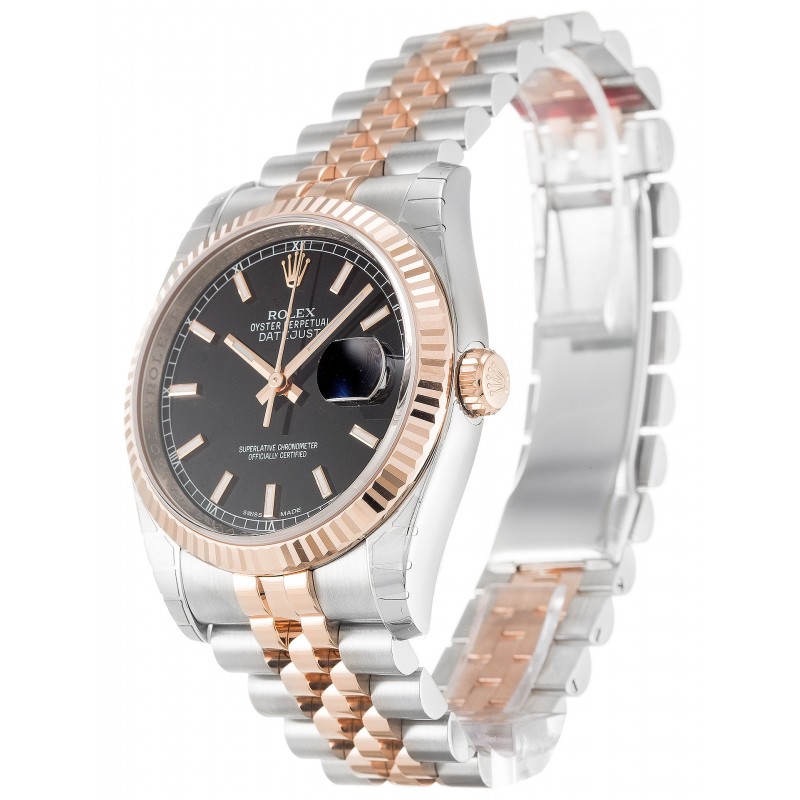 Black Dials Rolex Datejust 116231 Replica Watches With 36 MM Steel & Rose Gold Cases For Men