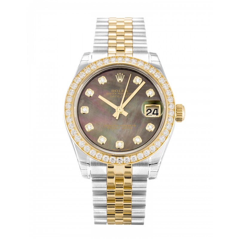 Black Mother-Of-Pearl Dials Rolex Datejust Lady 178383 Replica Watches With 31 MM Steel & Gold Cases