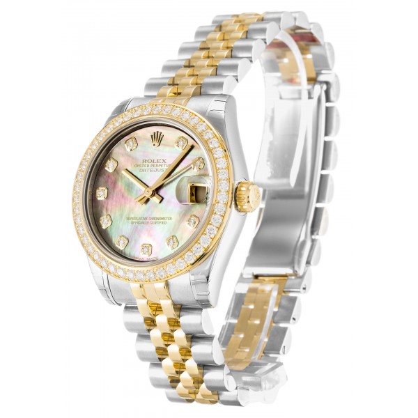 Black Mother-Of-Pearl Dials Rolex Datejust Lady 178383 Replica Watches With 31 MM Steel & Gold Cases