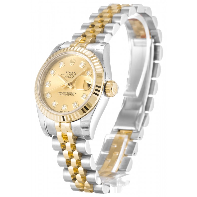 Champagne Dials Rolex Datejust Lady 179173 Replica Watches With 26 MM Steel & Gold Cases