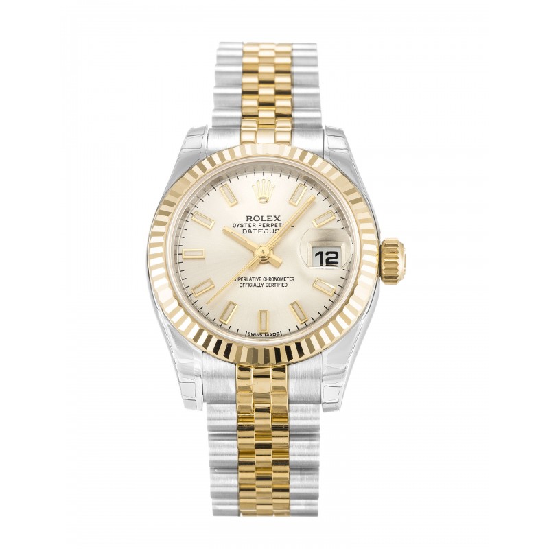 Silver Dials Rolex Datejust 179173 Fake Watches With 26 MM Steel & Gold Cases For Women