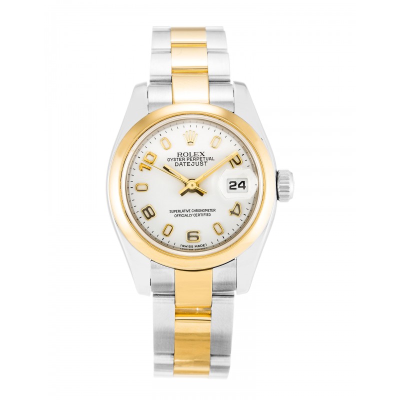 White Dials Rolex Datejust 179163 Replica Watches With 26 MM Steel & Gold Cases For Women