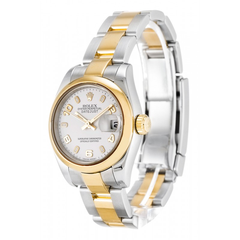 White Dials Rolex Datejust 179163 Replica Watches With 26 MM Steel & Gold Cases For Women