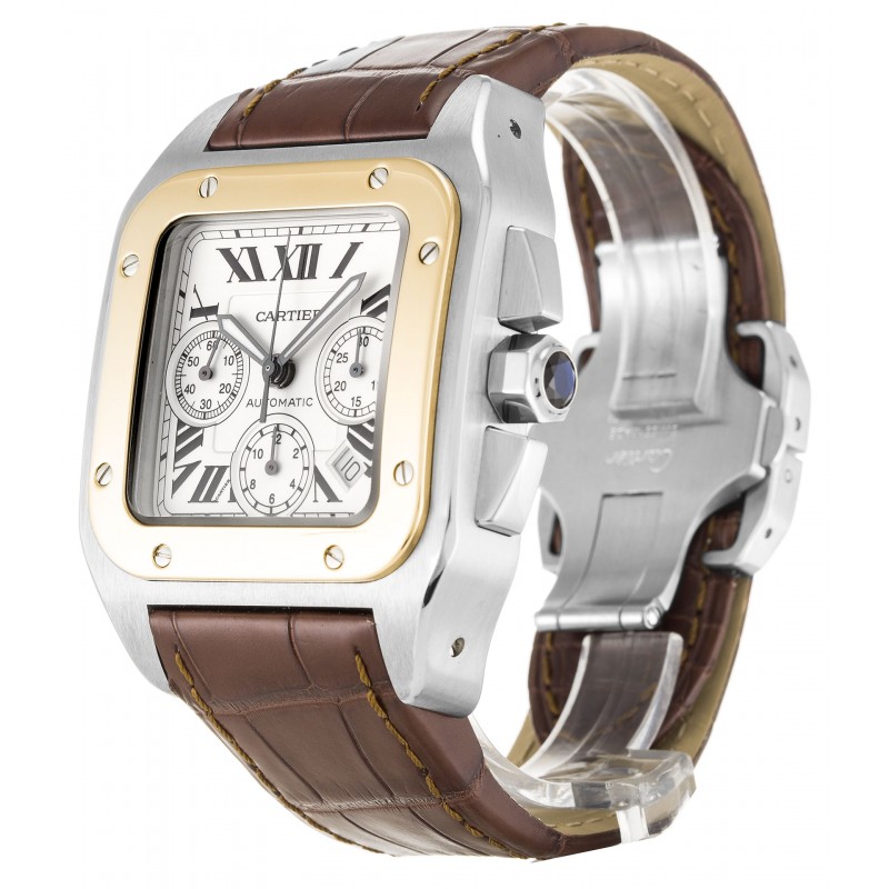 Silver Dials Cartier Santos 100 W20091X7 Replica Watches With 42 MM Steel & Gold Cases For Men