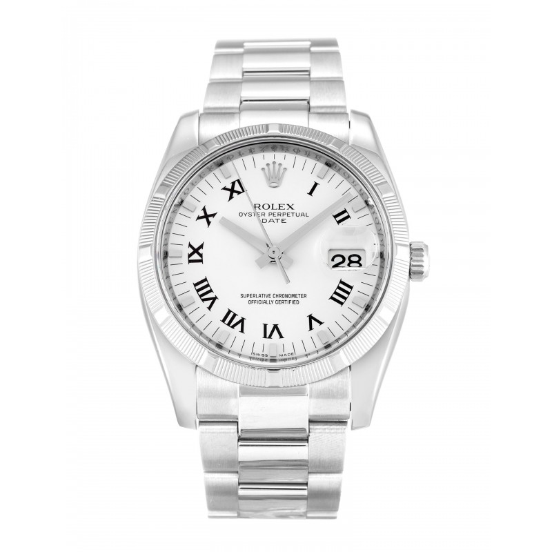 34 MM White Dials Rolex Oyster Perpetual Date 115210 Replica Watches With Steel Cases For Sale