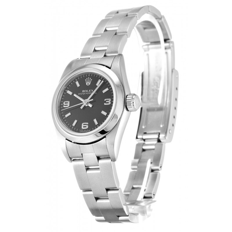 Black Dials Rolex Oyster Perpetual 67180 Replica Watches With 26 MM Steel Cases For Women