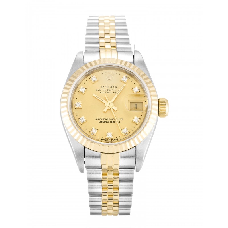 Champagne Dials Rolex Datejust Lady 69173 Fake Watches With 26 MM Steel & Gold Cases For Women