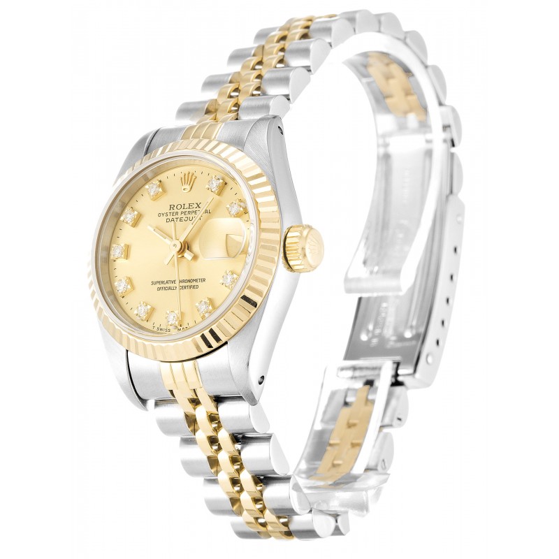 Champagne Dials Rolex Datejust Lady 69173 Fake Watches With 26 MM Steel & Gold Cases For Women