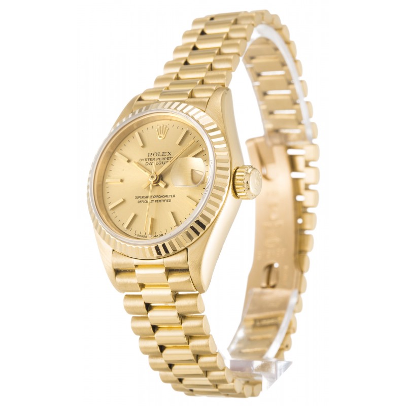Champagne Dials Rolex Datejust 69178 Replica Watches With 26 MM Gold Cases For Women