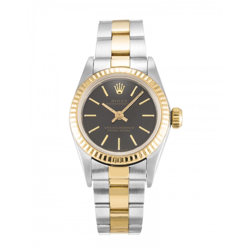 Black Dials Rolex Lady Oyster Perpetual 67193 Replica Watches With 24 MM Steel & Gold Cases For Women