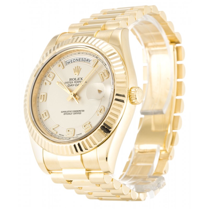 Ivory Dials Rolex Day-Date II 218238 Fake Watches With 41 MM Gold Cases For Men