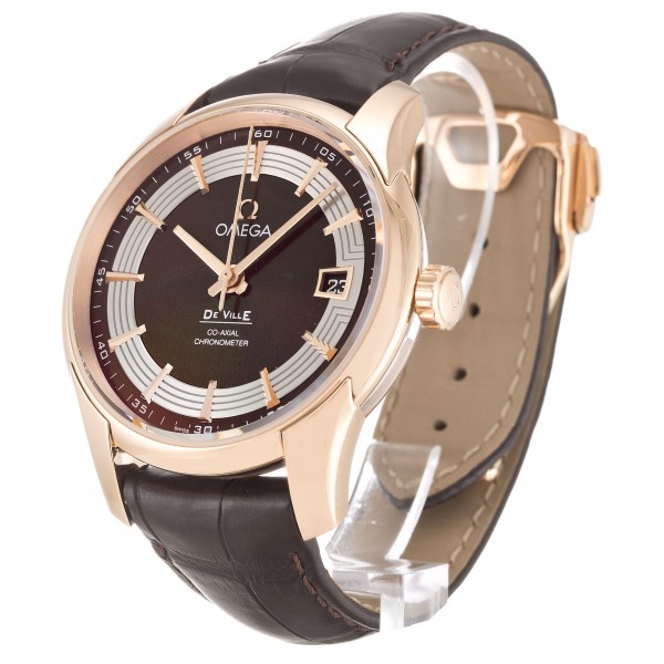 Brown Dials Omega De Ville Hour Vision 431.63.41.21.13.001 Fake Watches With 41 MM Red Gold Cases