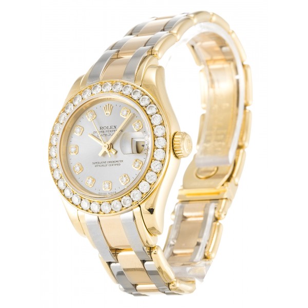 Champagne Dials Rolex Pearlmaster 80298 Replica Watches With 29 MM Gold Cases For Women