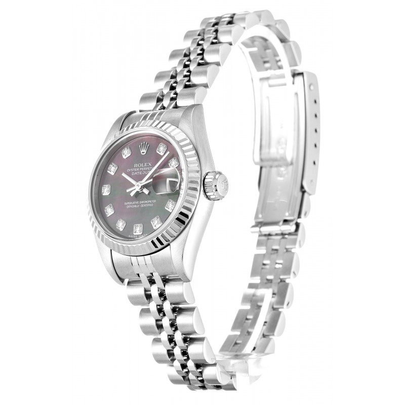 26 MM Black Mother-Of-Pearl Dials Rolex Datejust Lady 79174 Replica Watches With Stee Cases For Women