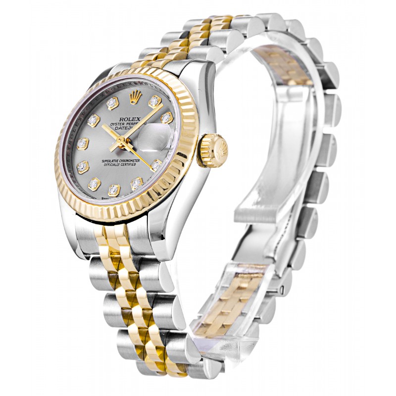 Silver Dials Rolex Datejust 179173 Replica Watches With 26 MM Steel & Gold Cases For Women
