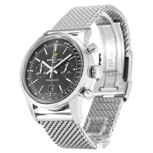 Black Dials Breitling Transocean Chronograph A41310 Fake Watches With 38 MM Steel Cases For Men