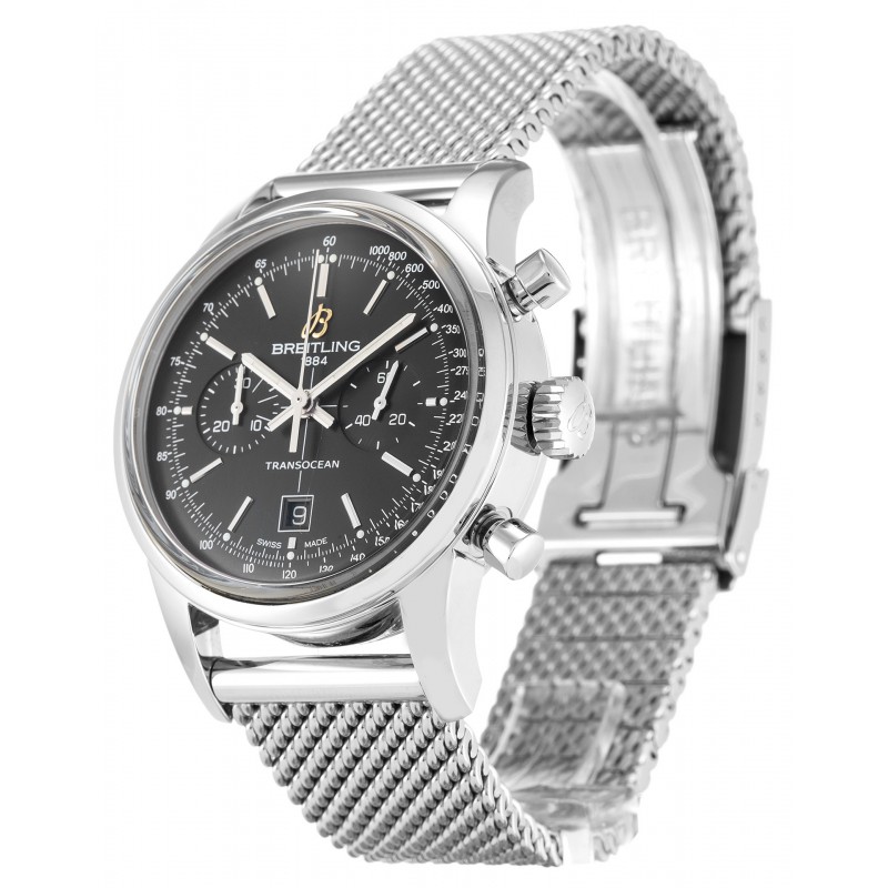 Black Dials Breitling Transocean Chronograph A41310 Fake Watches With 38 MM Steel Cases For Men