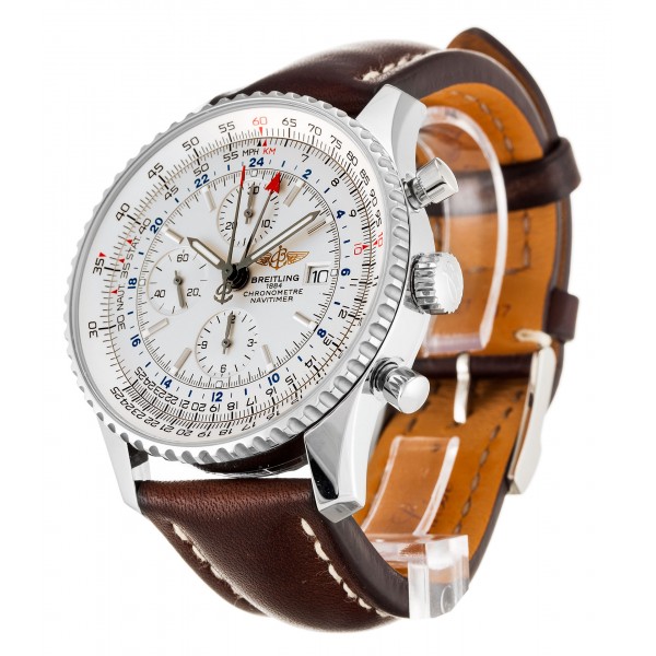46 MM White Dials Breitling Navitimer World A24322 Men Replica Watches With Steel Cases For Men