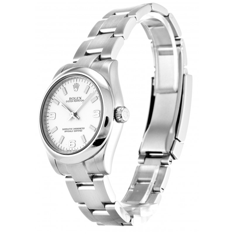 31 MM White Dials Rolex Oyster Perpetual 177200 Replica Watches With Steel Cases For Women
