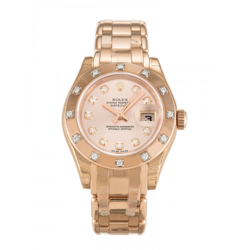 29 MM Rose Dials Rolex Pearlmaster 80315 Replica Watches With Rose Gold Cases For Women